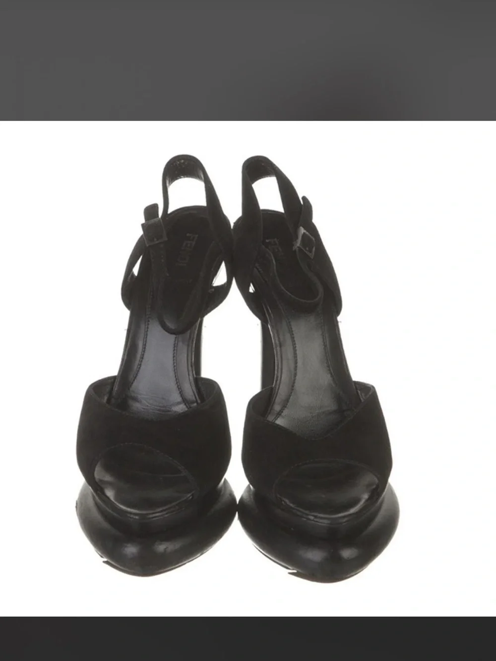 Fendi Black Suede Platform Ankle-Strap Stilettos